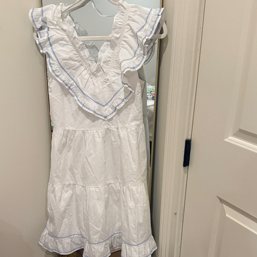 English Factory White Dress with Blue Accents